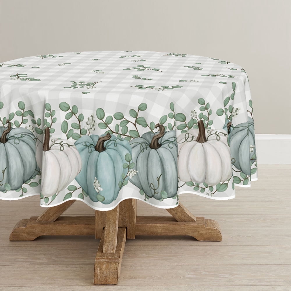 Sm:)e Pumpkins Machine Washable 70 in Round Rustic/Lodge Fall Blue Fall Polyester Tablecloth