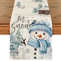 Smile Xmas Trees Let It Snow Snowman Christmas Table Runner, Seasonal Winter Holiday Kitchen Dining Table Decoration for Home Party Decor 13x108 Inch