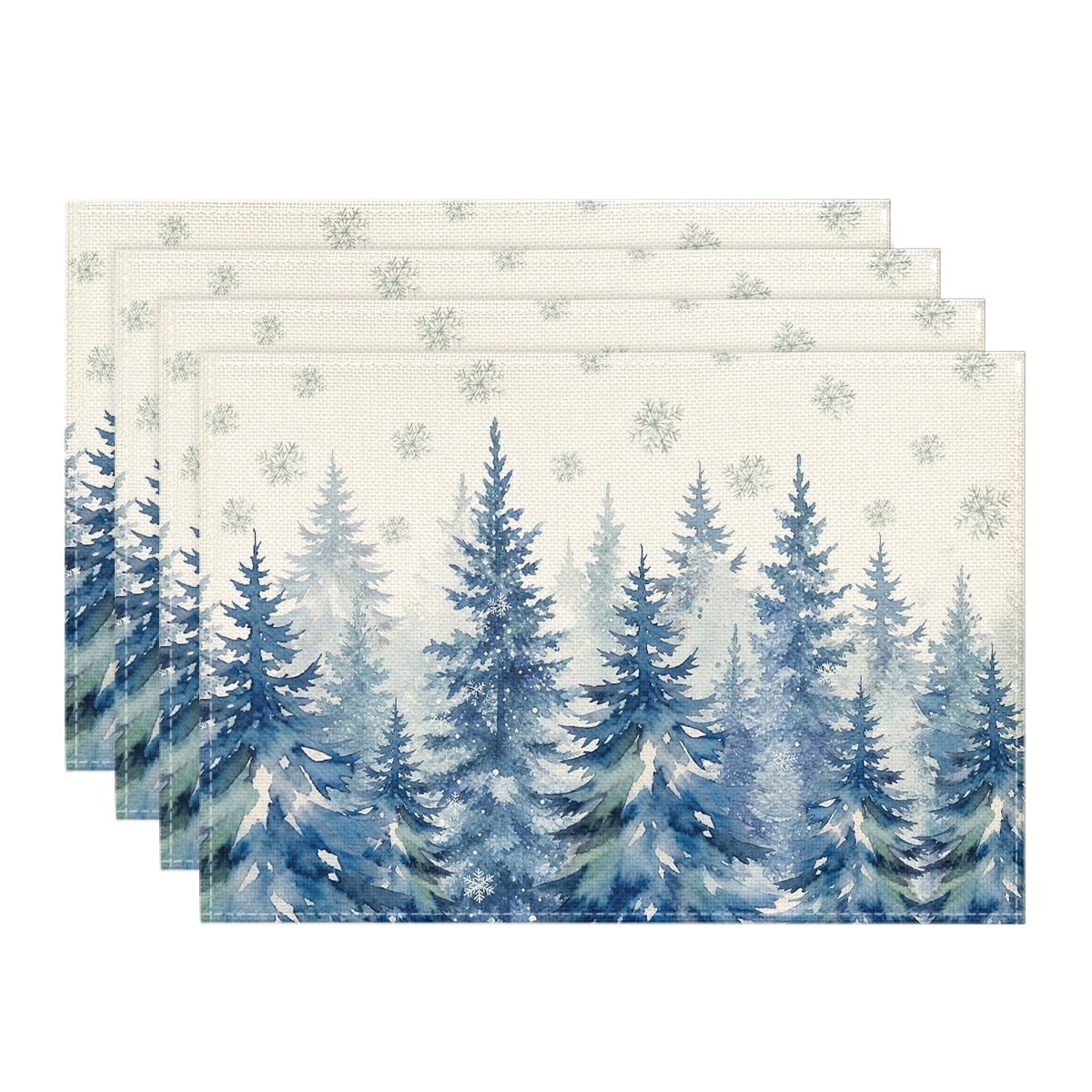Sm:)e Pine Forest Christmas Placemats 12 x 18 Inch, Set of 4, Winter Table Decor Supplies for Kitchen Dining & Holiday Party