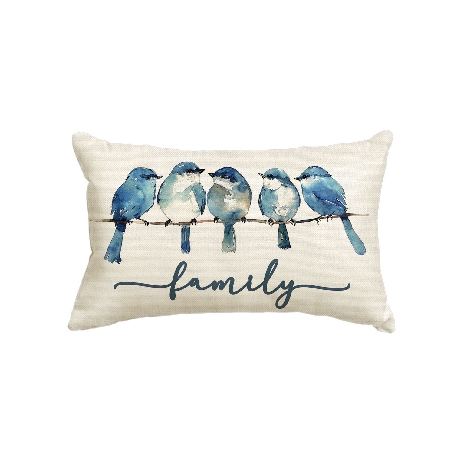 Sm:)e Home Sweet Home Bluebird Family Watercolor Throw Pillow Cover, 12 x 20 Inch Blue Cushion Case Decoration for Sofa Couch