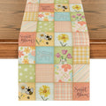 Sm:)e Patchwork Buffalo Plaid Floral Spring Table Runner 13 x 72 Inch, Seasonal Summer Floral Kitchen Dining Table Decoration for Home Party Decor