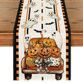 Sm:)e Ghost Truck Pumpkins Halloween Table Runner, Seasonal Fall Kitchen Dining Table Decoration with Bats and Bows for Home Party Decor 13x72 Inch