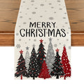 Sm:)e Black Red White Tree & Snowflake Pattern Beige Christmas Table Runner , 13 x 72 Inches Farmhouse Table Decor, Universal for Indoor Outdoor Kitchen, Home & Party Decoration