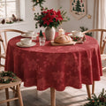 Sm:)e Yarn-Dyed Woven Monochrome Jacquard Poinsettia Christmas Tablecloth 60 Inch,Round,Red