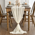 Sm:)e Beige Cheesecloth Table Runner 31 x 118 Inch Rustic Gauze Boho Chair Sashes for Bridal Shower Wedding Party Catering Home Decoration Supplies