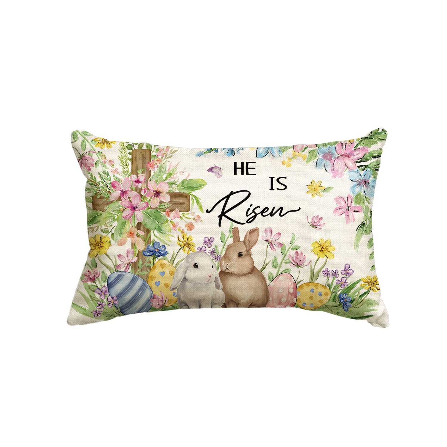 Sm:)e He is Risen Eggs Bunny Easter Pillow Cover 12x20 Inch