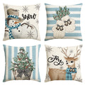 Sm:)e Christmas Snowman Reindeer Gloves Eucalyptus Throw Pillow Covers Blue, 18 x 18 Inch Winter Holiday Stripes Cushion Case Decoration for Sofa Couch Set of 4
