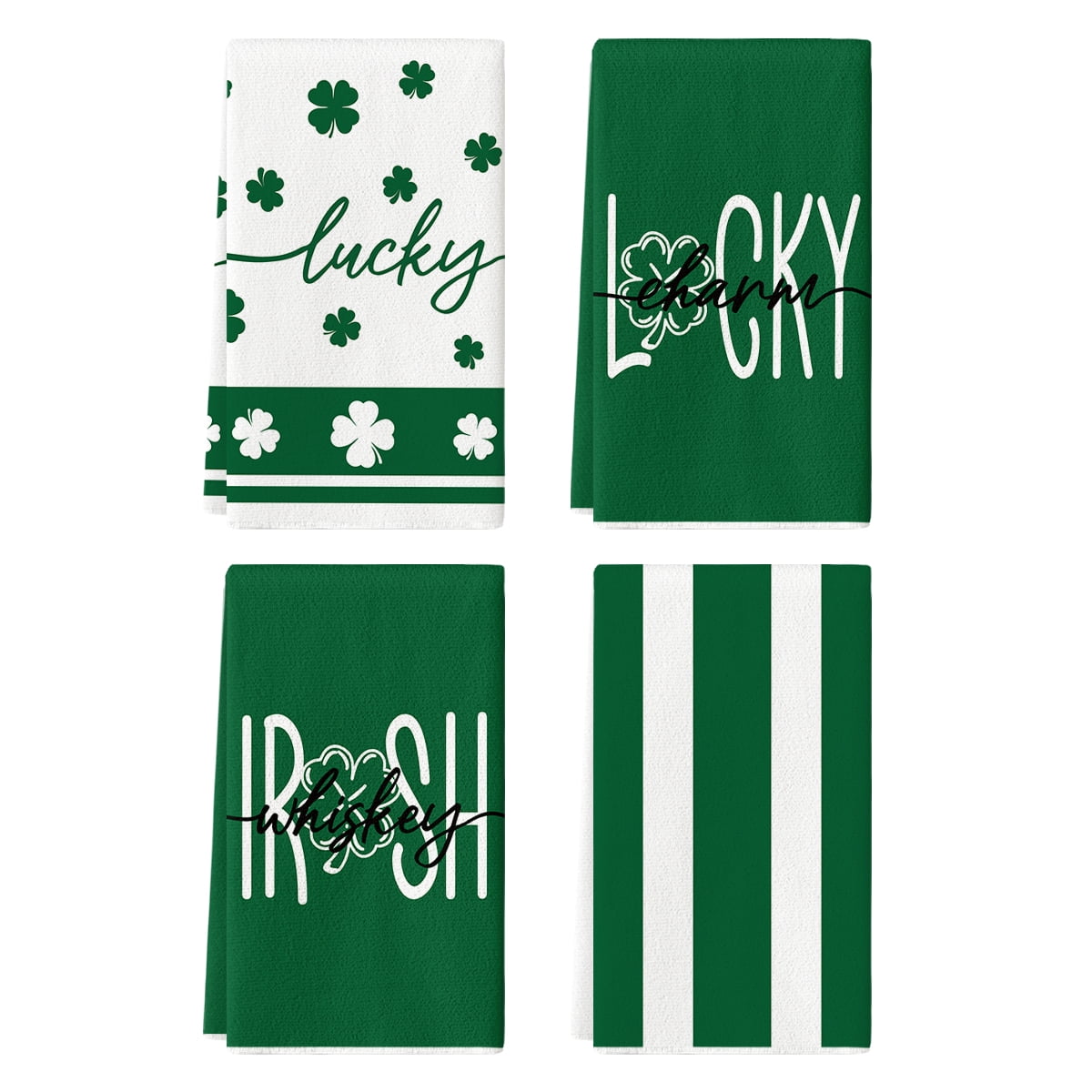 Sm:)e Green Shamrock Wish Blessed Lucky Saint Patricks Day Kitchen Towels 18x26 Set of 4
