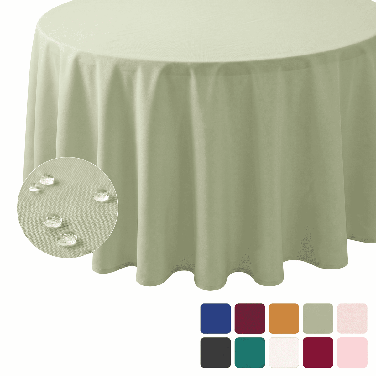 Sm:)e Sage Green Farmhouse Style Waterproof Tablecloth 60 Inch, Yarn-Dyed Woven Table Cover for Dining Decor, Round
