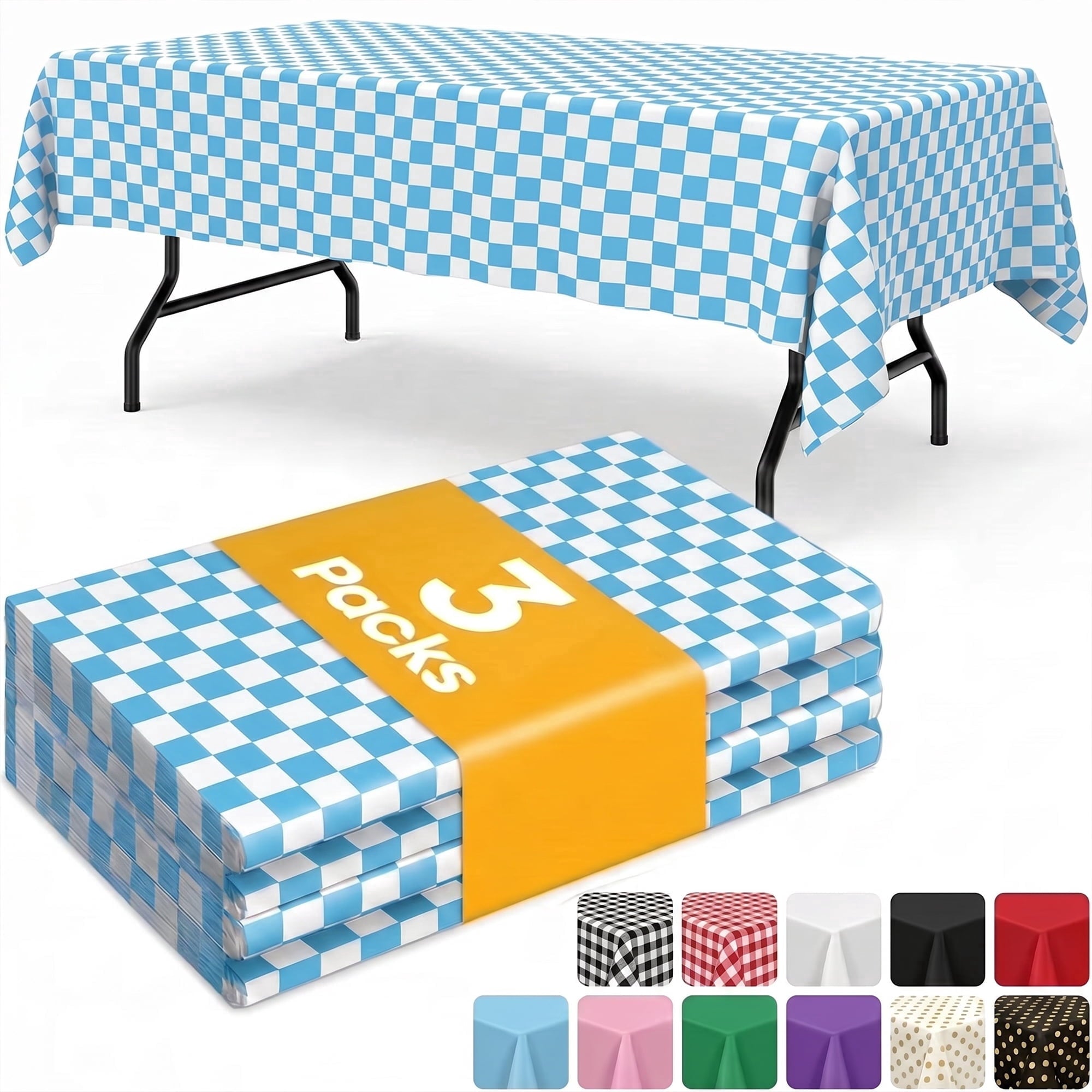 Sm:)e Blue and White Farmhouse Style Disposable Checkered Tablecloth 54x108 Inch, Yarn-Dyed Woven Table Cover for Dining Decor, Rectangle
