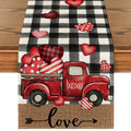Sm:)e Watercolor Love Heart Truck Valentine Buffalo Plaid Table Runner for Dining Table 13 x 60 Inch