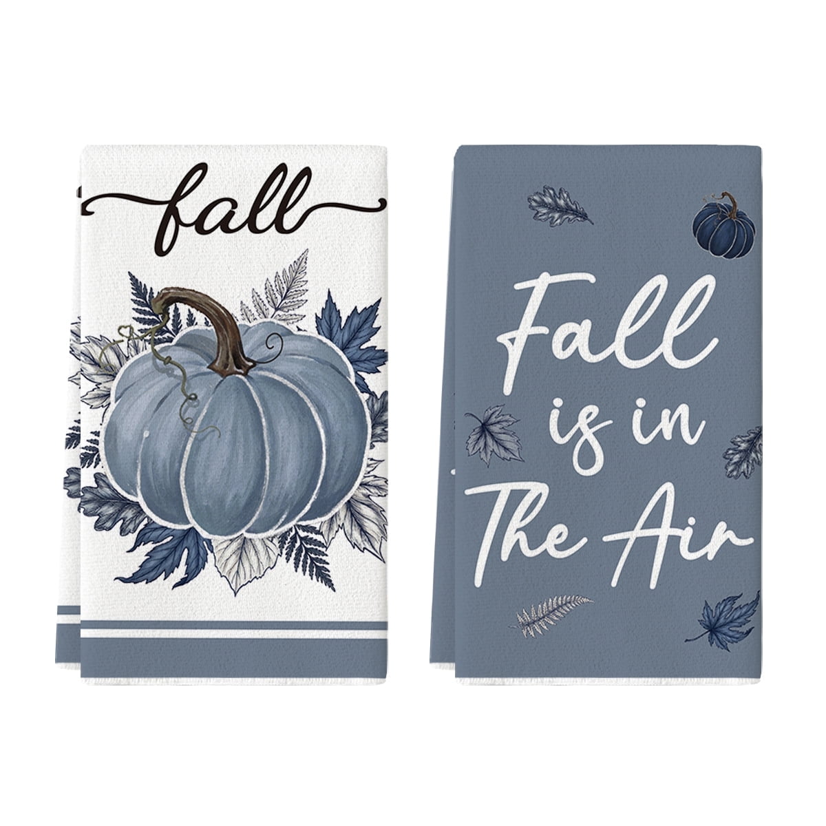 Sm:)e Blue Pumpkin Fall Dish Towels Set of 2, 18x26 Inch, Farmhouse Autumn Home Kitchen Decor Hand Towels