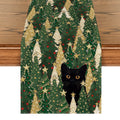 Sm:)e Christmas Tree Black Cat Christmas Table Runner, 13 x 72 Inch Green Farmhouse Table Decor, Universal for Indoor Outdoor Kitchen, Home & Party Decoration