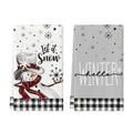 Sm:)e Hello Winter Snowman Let it Snow Christmas Kitchen Dish Towels Set of 2 18x26 Inch Black and White Buffalo Plaid