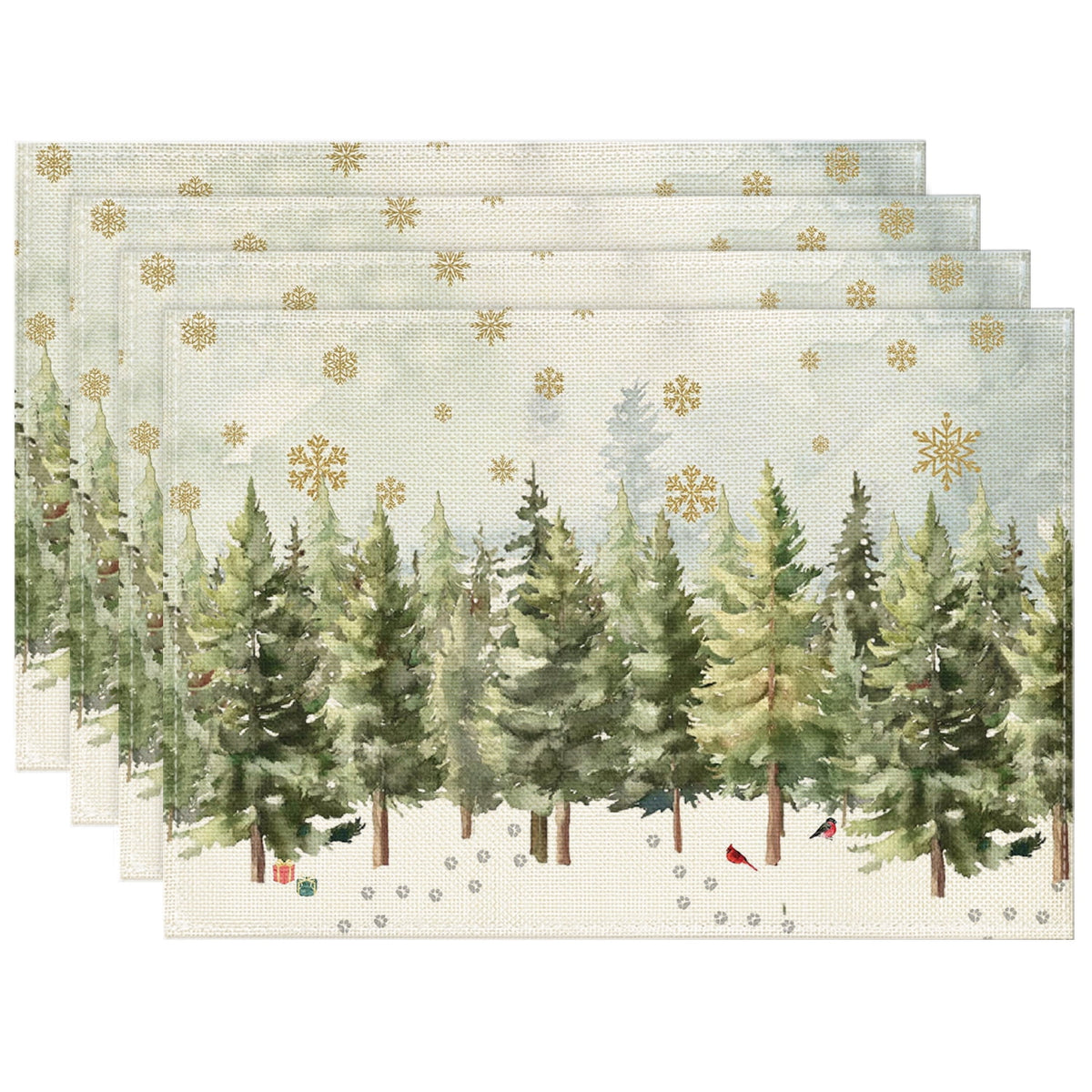 Sm:)e Winter Trees Cardinals Snowflakes Christmas Placemats Set of 4, 12 x 18 Inch