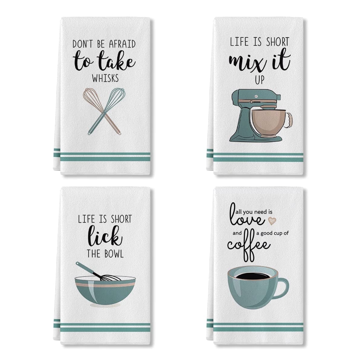 Sm:)e Coffee Quote Funny Text Kitchen Dish Towels 18 x 26 Inch Housewarming Hand Tea Towels for Cooking Baking Set of 4