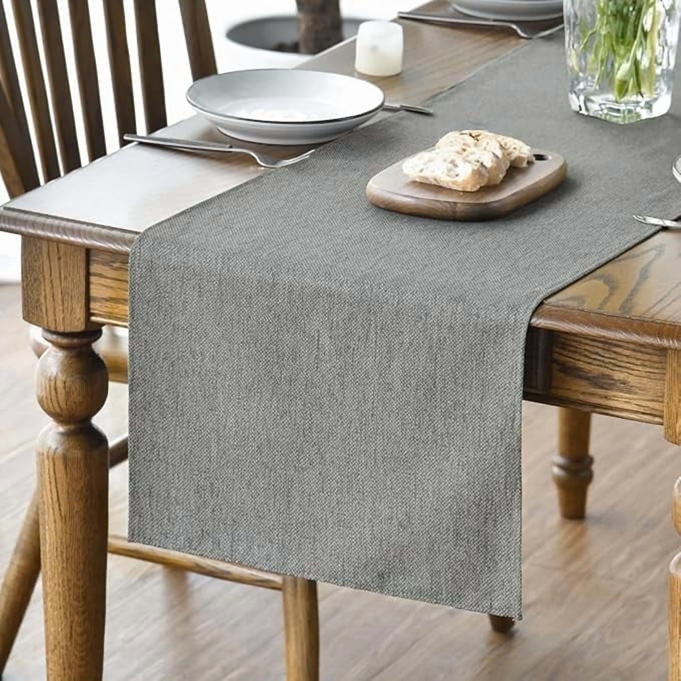 Sm:)e Light Grey Table Runner 13x72 Inch, Seasonal Washable Kitchen Dining Table Decoration for Home Party