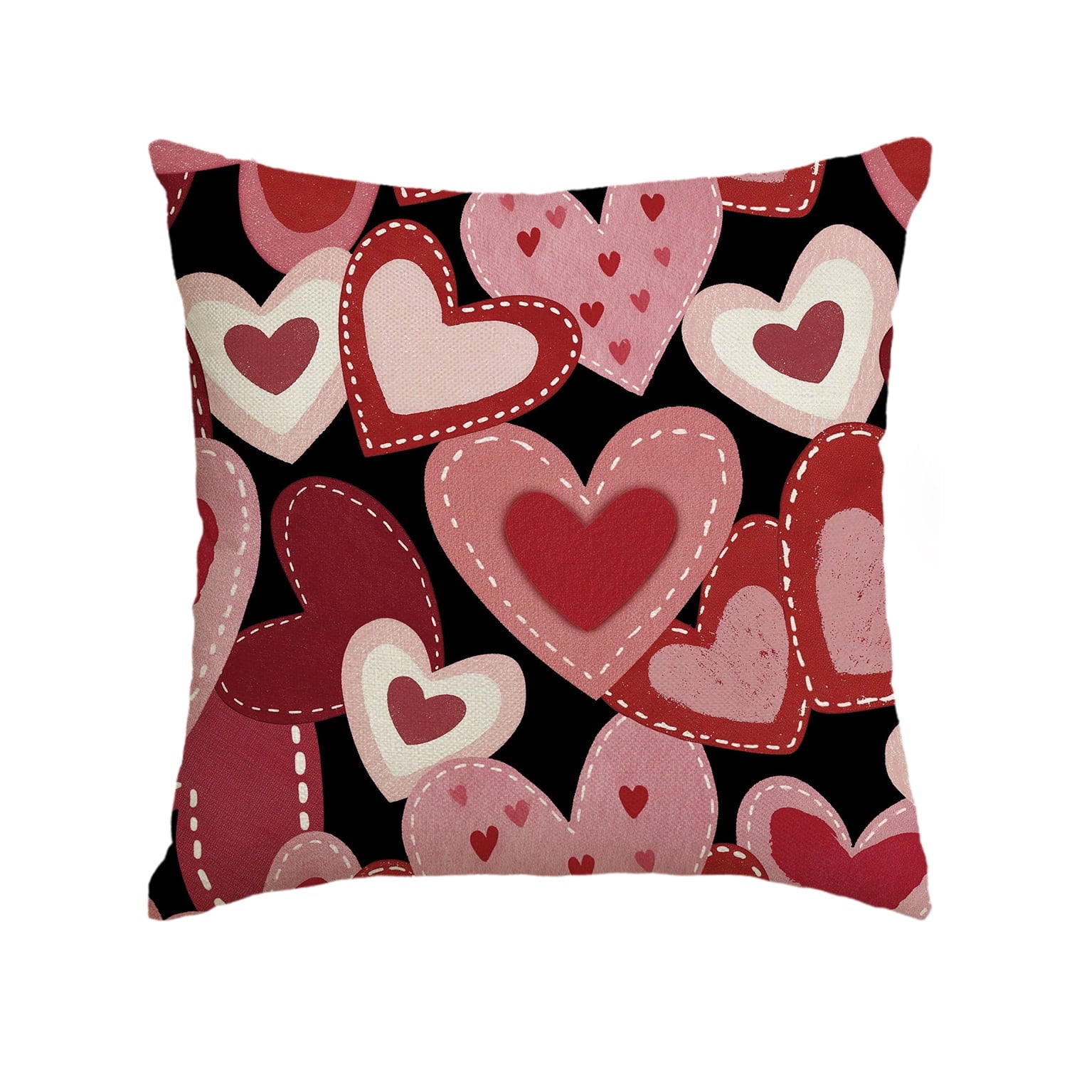 Sm:)e Red Pink Hearts Valentines Day Throw Pillow Cover 18x18 Inch, Black