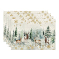 Smile Watercolor Deer Trees Snowflakes Christmas Winter Placemats 4-Pack 12 x 18 Inch
