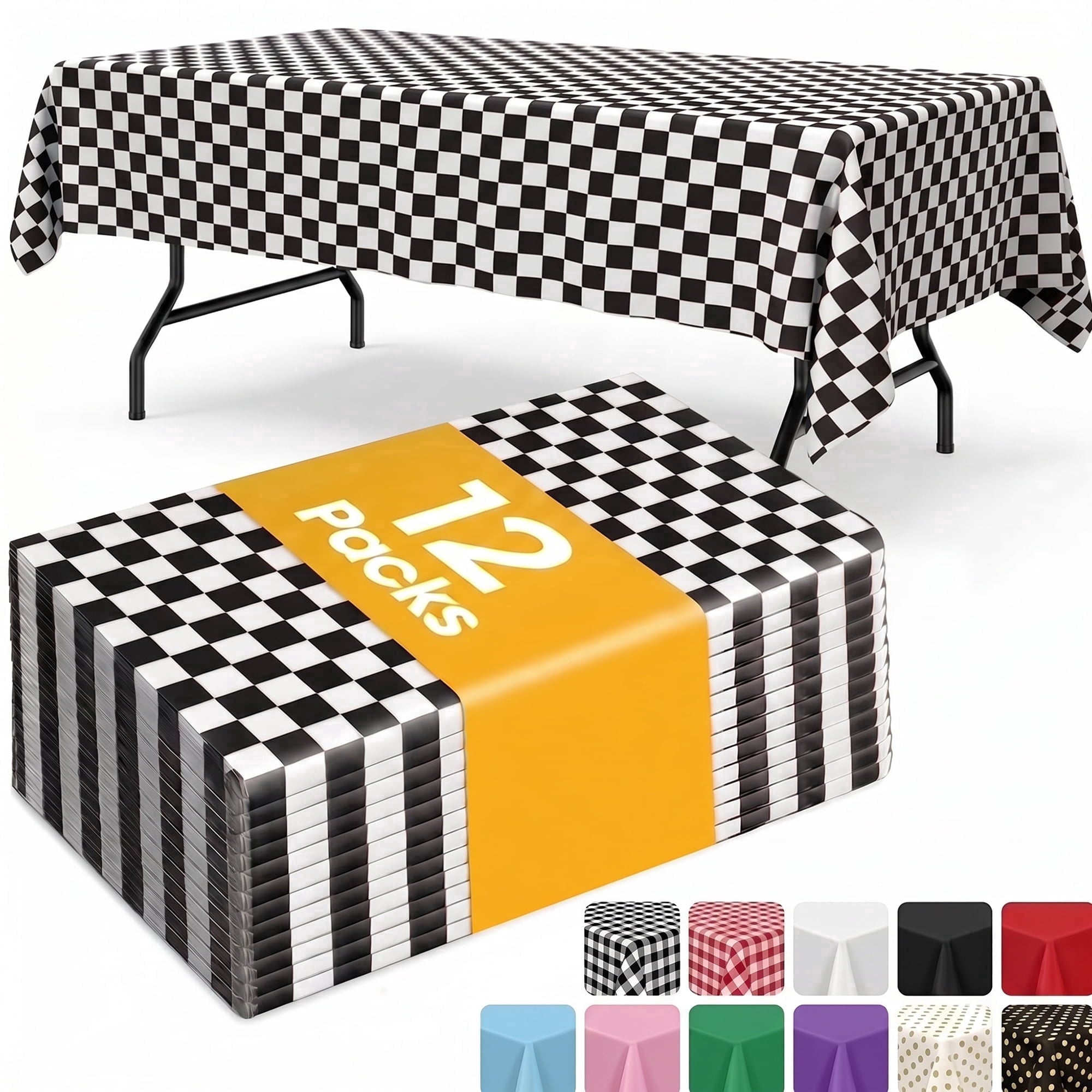 Sm:)e Plastic Table Cloth Disposable 12 Pack, 54 x 108 Inch, Black White Checkerboard, for Party Picnic Wedding