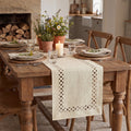 Sm:)e Beige Table Runner, Hollow Out Laser Cut Solid Color, Seasonal Summer Washable Kitchen Dining Table Decoration for Home Party Decor 13x36 Inch