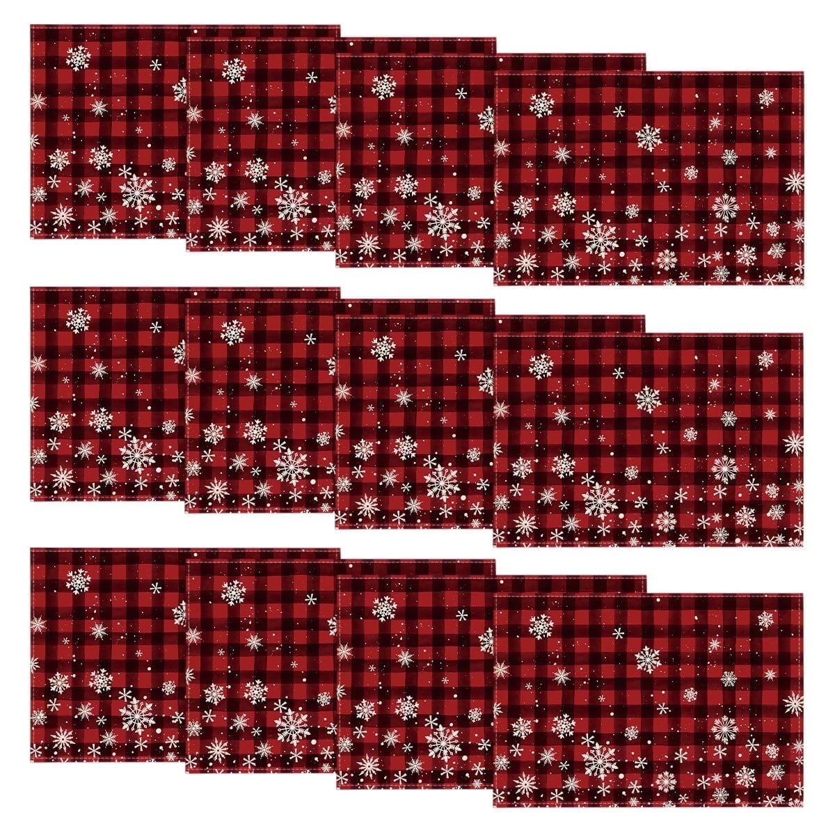 Smile Red and Black Buffalo Plaid Snowflakes Christmas Placemats Set of 12, 12x18 Inch Winter Table Mats for Party Kitchen Dining Decoration