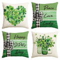 Sm:)e Saint Patricks Day Pillow Covers Set of 4, 16x16Inch Shamrock Peace Love Heart Lucky Outdoor Cushion Case for Sofa Couch