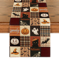 Sm:)e Patchwork Ghost Pumpkin Black Cat Bat Skeleton Witch Hat Halloween Table Runner, Seasonal Ghost Kitchen Dining Table Decoration for Home Party Decor 13x72 Inch