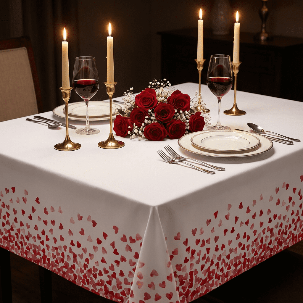 Sm:)e Red Love Heart Valentine's Day Tablecloth 60 x 84 Inch Rectangle
