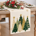 Sm:)e Green and Gold Christmas Tree Soft Chain&nbsp;Embroidery Christmas Table Runner, 13x72&nbsp;Inch, Seasonal Winter Christmas Kitchen Dining&nbsp;for Holiday Party Decor, Beige