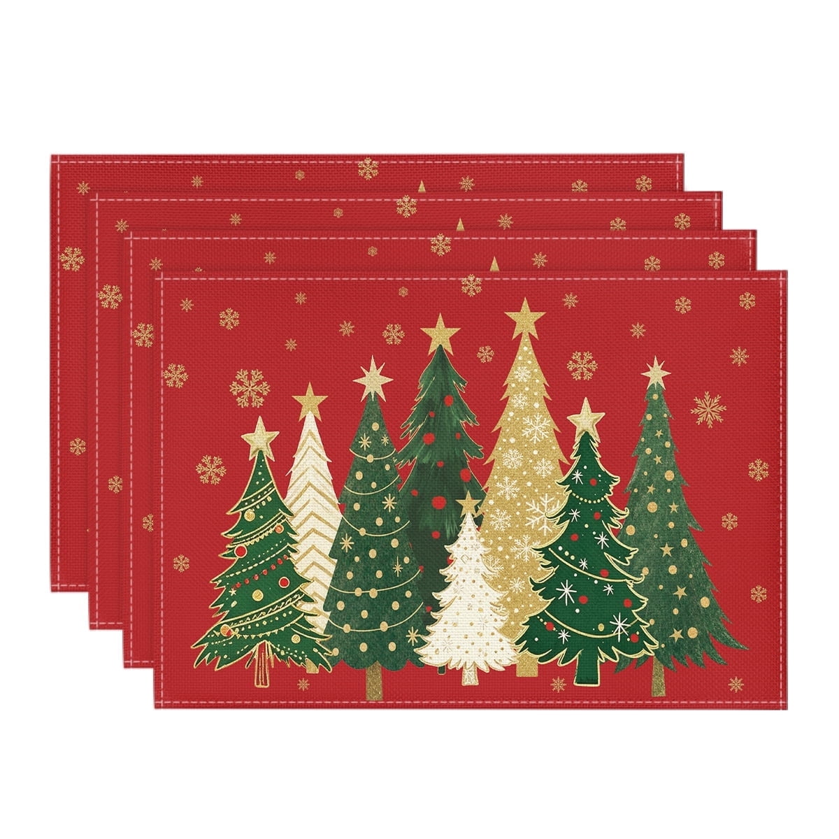 Sm:)e Multi Color Christmas Tree Snowflake Christmas Placemats 12 x 18 Inch, Set of 4, Winter Table Decor Supplies for Kitchen Dining & Holiday Party, Red
