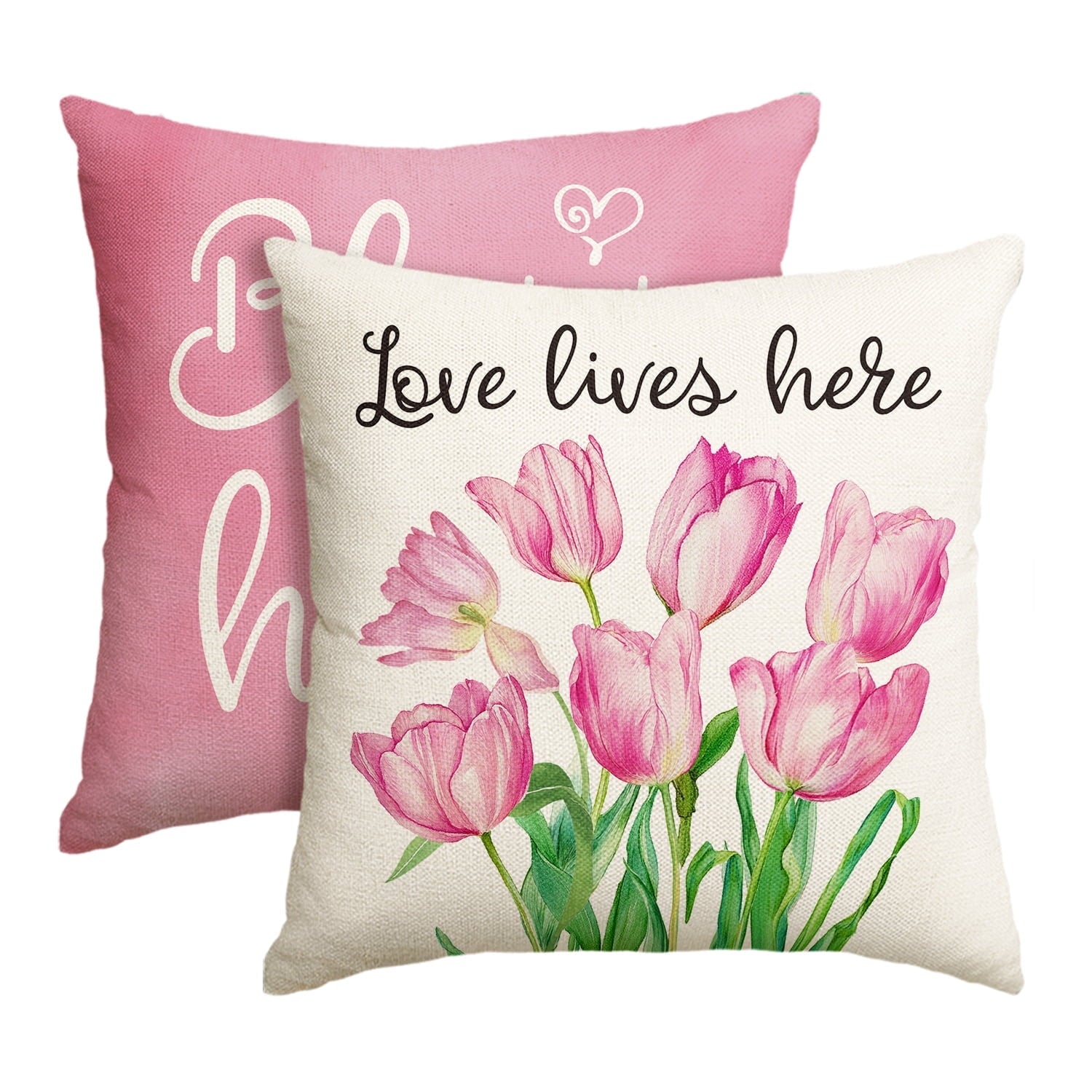 Sm:)e Love Lives Here Spring Throw Pillow Covers Set of 2,18x18 Inch,Pink