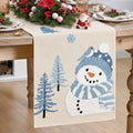 Sm:)e Blue Snowman Christmas Tree Snowflake Soft Chain Embroidery Christmas Table Runner 13x72 Inch