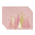 Sm:)e Multi Color Christmas Tree Snowflake Christmas Placemats 12 x 18 Inch, Set of 4, Winter Table Decor Supplies for Kitchen Dining & Holiday Party, Pink