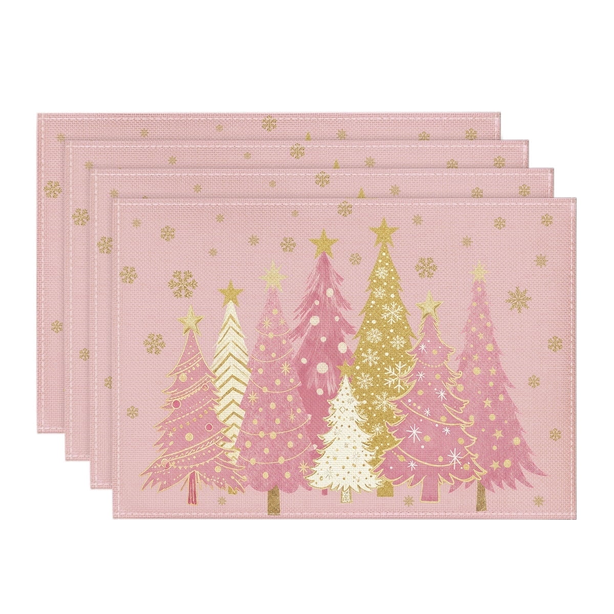 Sm:)e Multi Color Christmas Tree Snowflake Christmas Placemats 12 x 18 Inch, Set of 4, Winter Table Decor Supplies for Kitchen Dining & Holiday Party, Pink