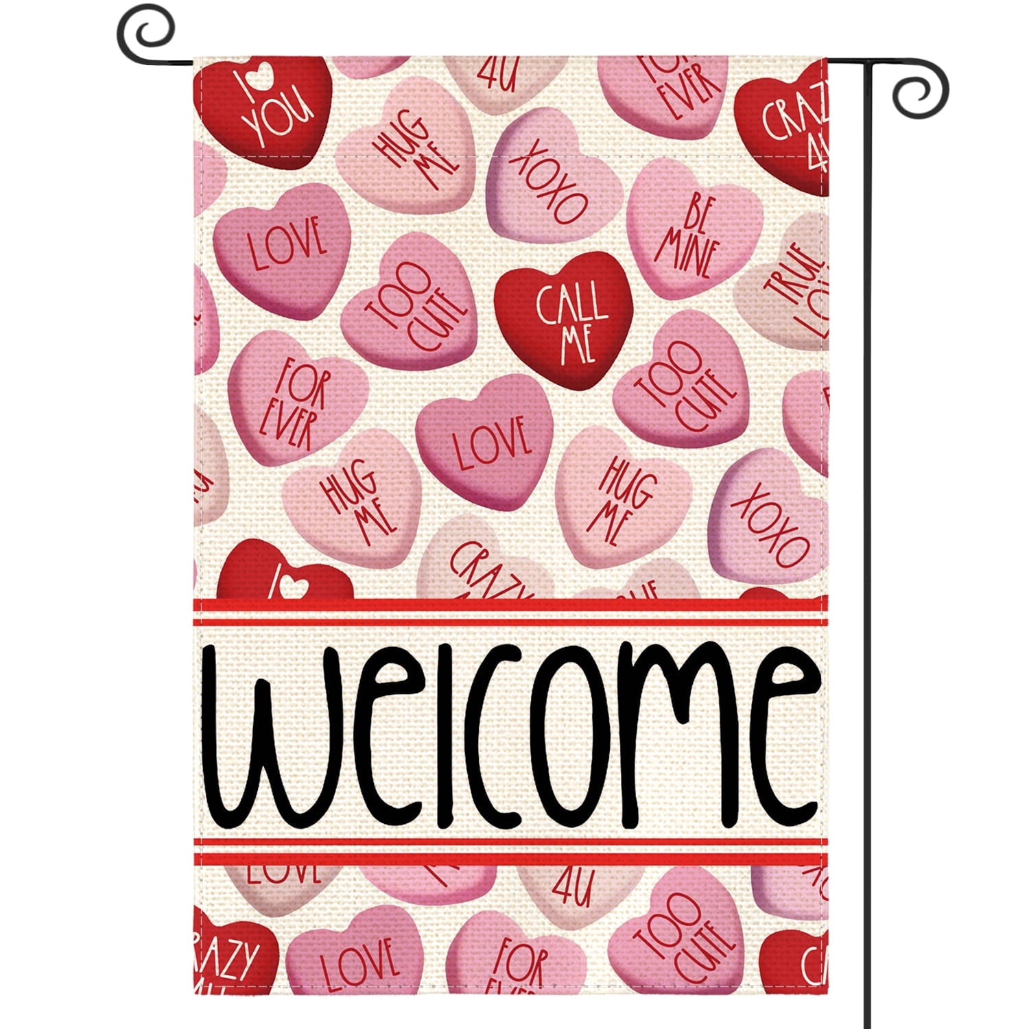 Sm:)e XOXO Pink Love Heart Valentines Day Garden Flag 12x18 Inch