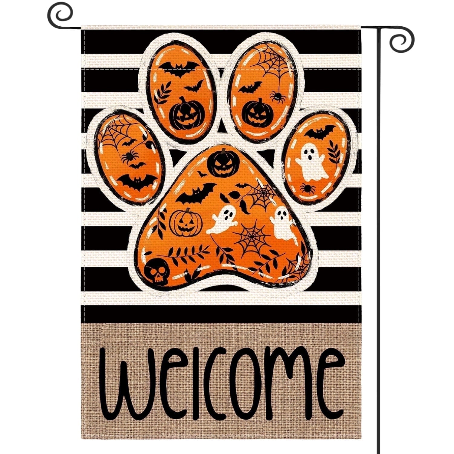 Sm:)e Welcome Dog Paw Ghost Spider Web Bat Halloween Garden Flag 12 x 18 Inch, Double-Sided Printing, Outdoor Welcome Decor for Fall Yards