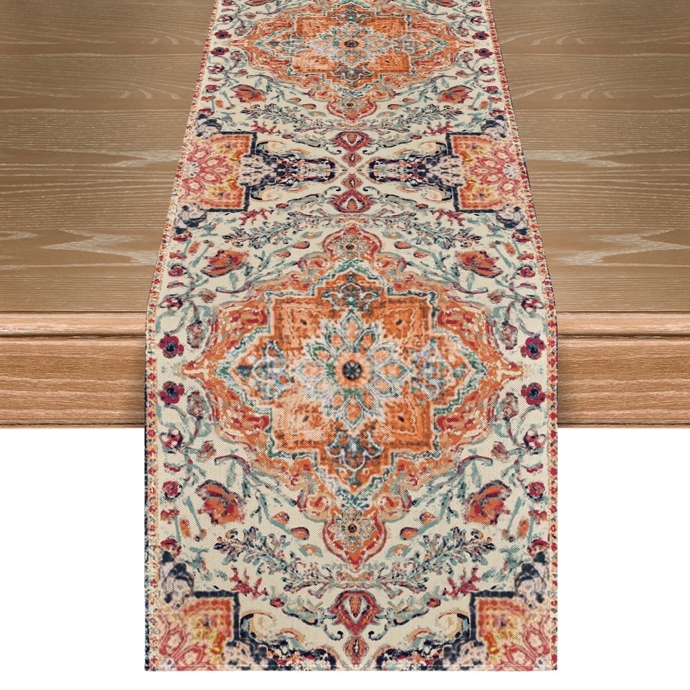 Sm:)e 72 x 13 Boho Farmhouse Table Runner for Rustic Kitchen and Dining Home Decor