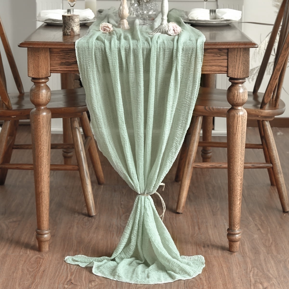 Sm:)e Sage Green Cheesecloth Table Runner 31 x 118 Inch Rustic Gauze Boho Chair Sashes for Bridal Shower Wedding Party Catering Home Decoration Supplies