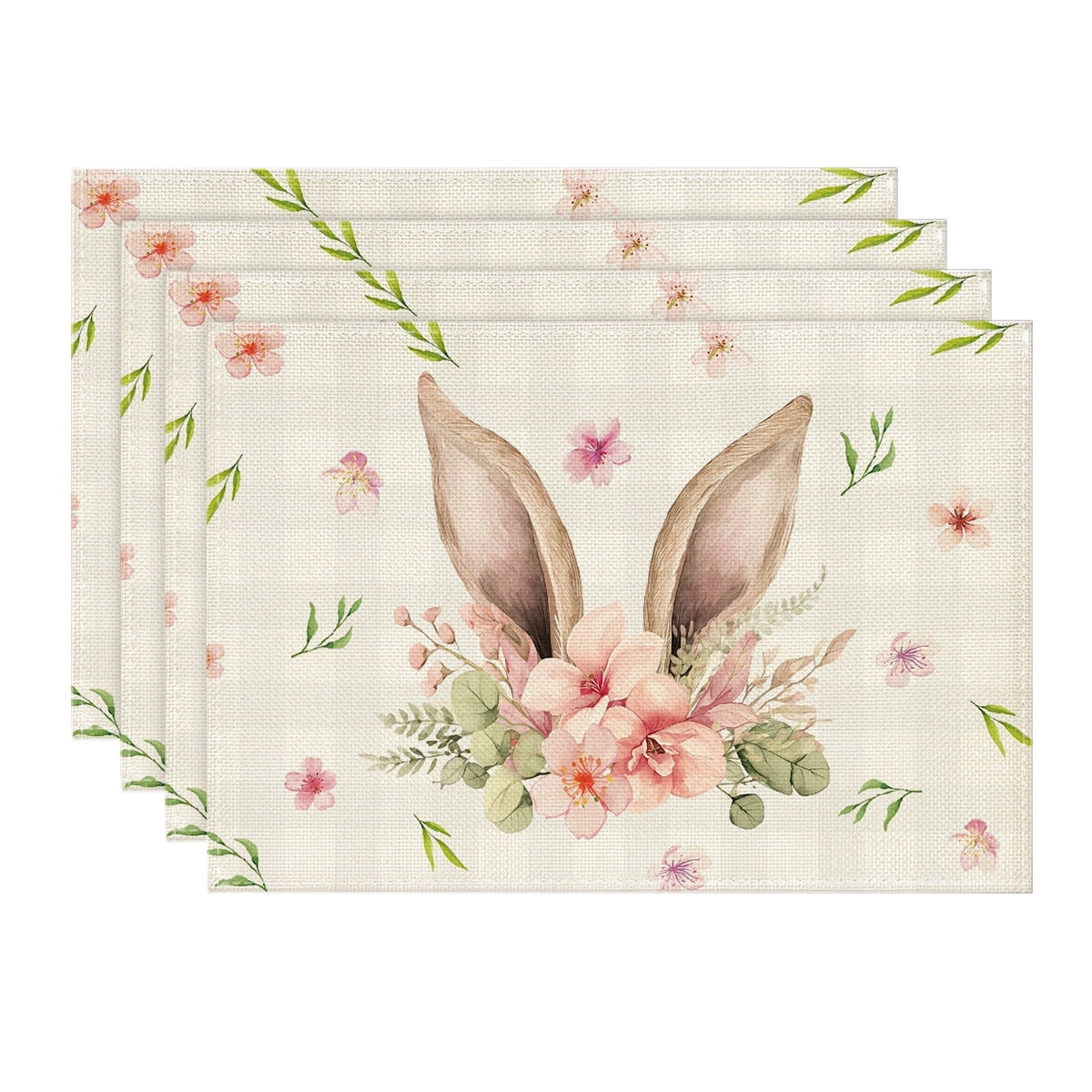 Sm:)e Buffalo Plaid Bunny Ears Easter Placemats Set of 4 for Dining Table 12 x 18 Inch