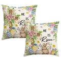 Sm:)e Bunny He is Risen Eggs Eucalyptus Floral Easter Throw Pillow Covers Set of 2, 18x18 Inch Spring Outdoor Cushion Case for Sofa Couch