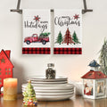 Sm:)e Black Red Buffalo Plaid Truck Christmas Trees Kitchen Dish Towels 18 x 26 Inch Set of 2