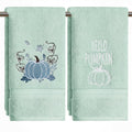 Sm:)e 2 Pcs Foliage Maple Blue Pumpkin Embroidered Fall Hand Towels, 100% Cotton Soft Home Decor Dish Towels, 18 x 26 Inch
