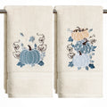 Sm:)e 2 Pcs Stacked Blue Pumpkin Maple Leaves Vine Applique Embroidered Fall Hand Towels, 100% Cotton Soft Home Decor Dish Towels, 18 x 26 Inch