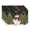Smile Snowman Birds Trees Christmas Placemats Set of 4, 12x18 Inch Seasonal Black