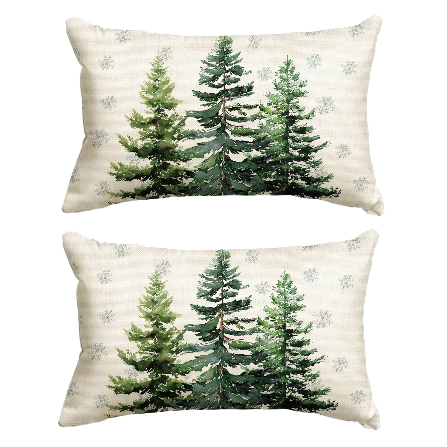 Sm:)e Snowflake Christmas Tree Winter Throw Pillow Cover 12x20 Inch Set of 2, Beige