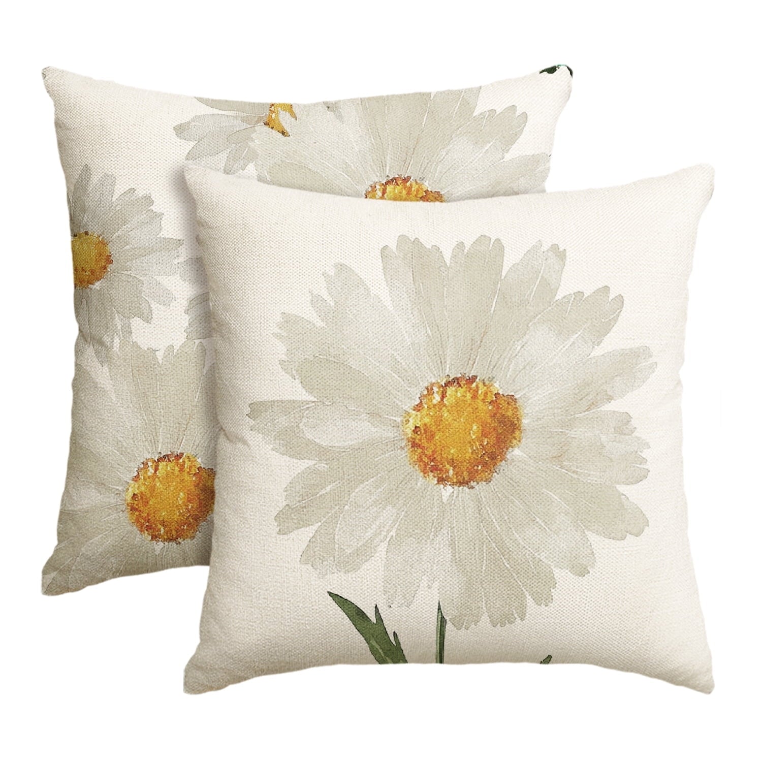 Sm:)e Off White Daisy Floral Spring Throw Pillow Covers Set of 2,18x18 Inch
