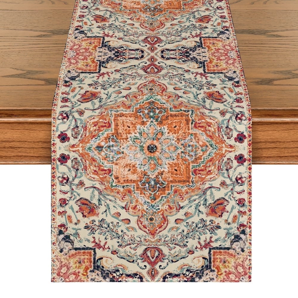 Sm:)e 48 x 13 Boho Farmhouse Table Runner for Rustic Kitchen and Dining Home Decor
