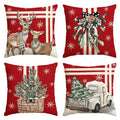 Sm:)e Christmas Tree Reindeer Truck Stripes Red Throw Pillow Covers, 16 x 16 Inch Winter Holiday Cushion Case Decoration for Sofa Couch Set of 4