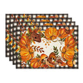 Smile Buffalo Check Plaid Fall Thanksgiving Table Placemats 12 x 18 Set of 4, Pumpkins Mushrooms Birdhouse Maple Leaves